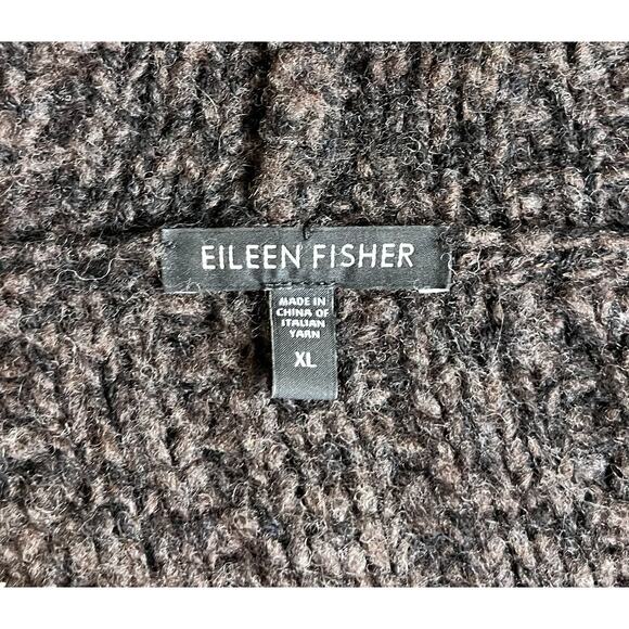 Eileen Fisher Organic Wool Alpaca Knit Cardigan Sweater Brown Funnel Neck Sz XL - Picture 7 of 8